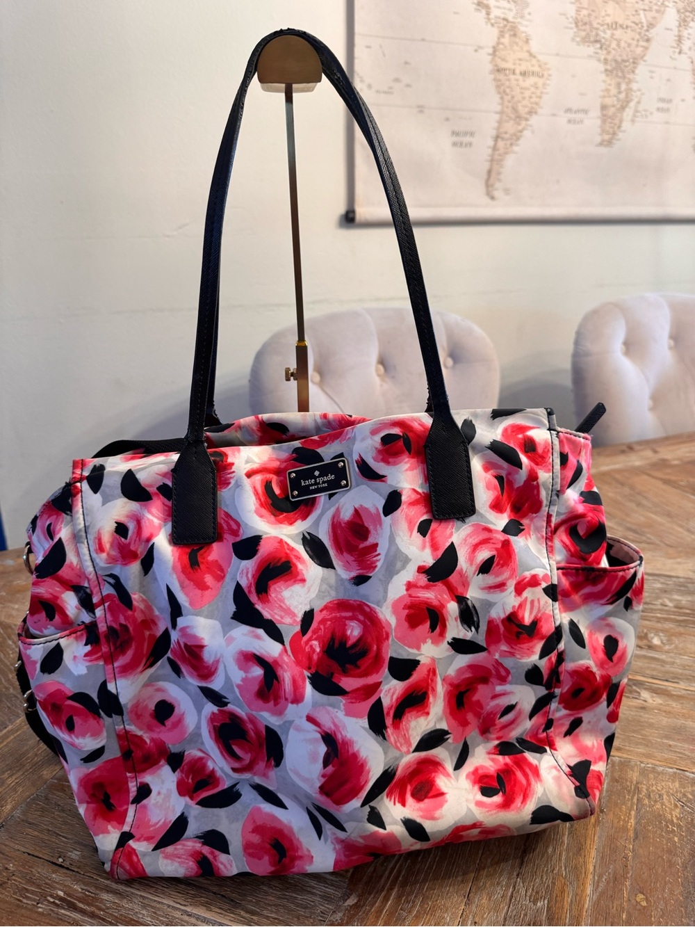 Kate Spade  Red Pink Floral Tote or Baby Bag